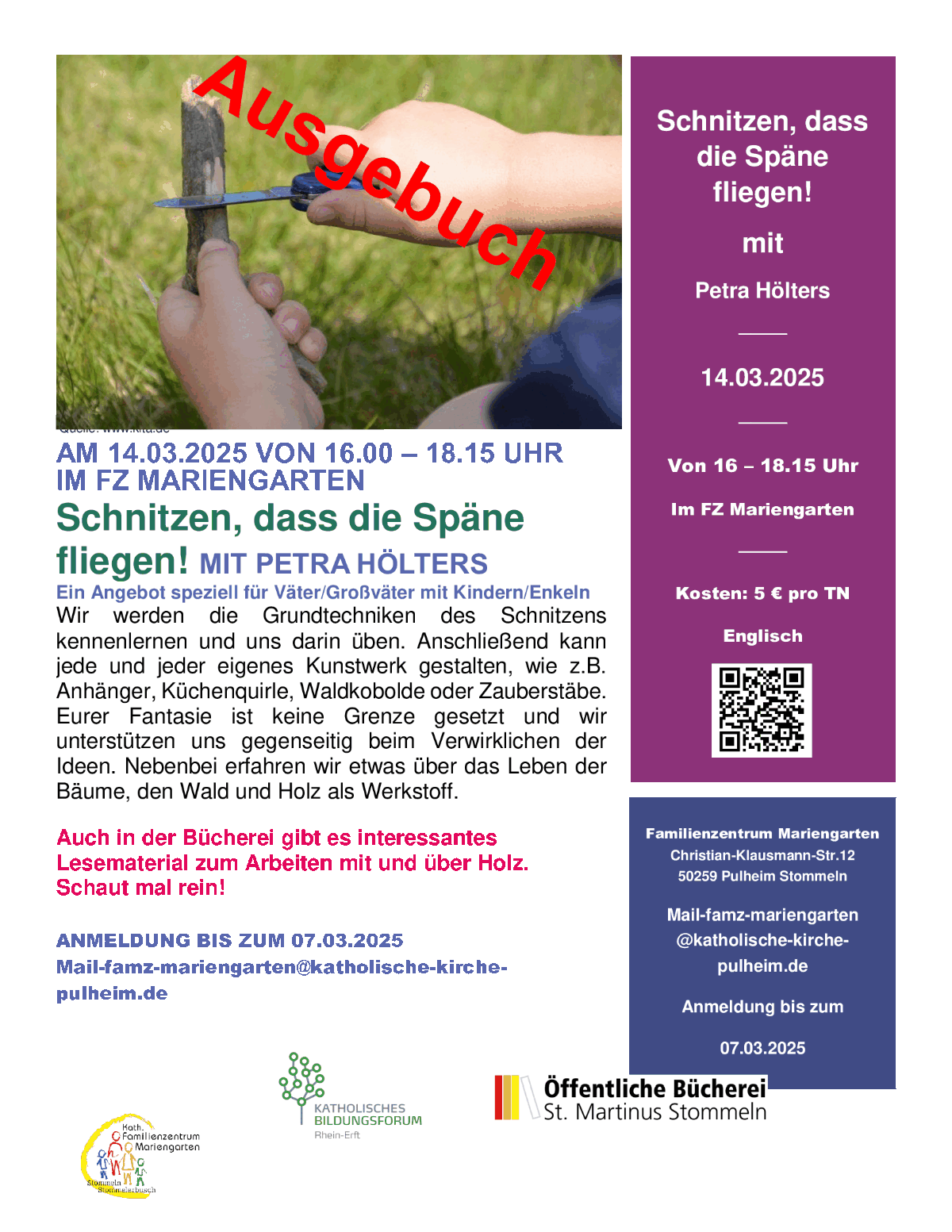 Ausgebucht_Plakat_Schnitzen_Späne-fliegen_14032025 (c) www.kita.de