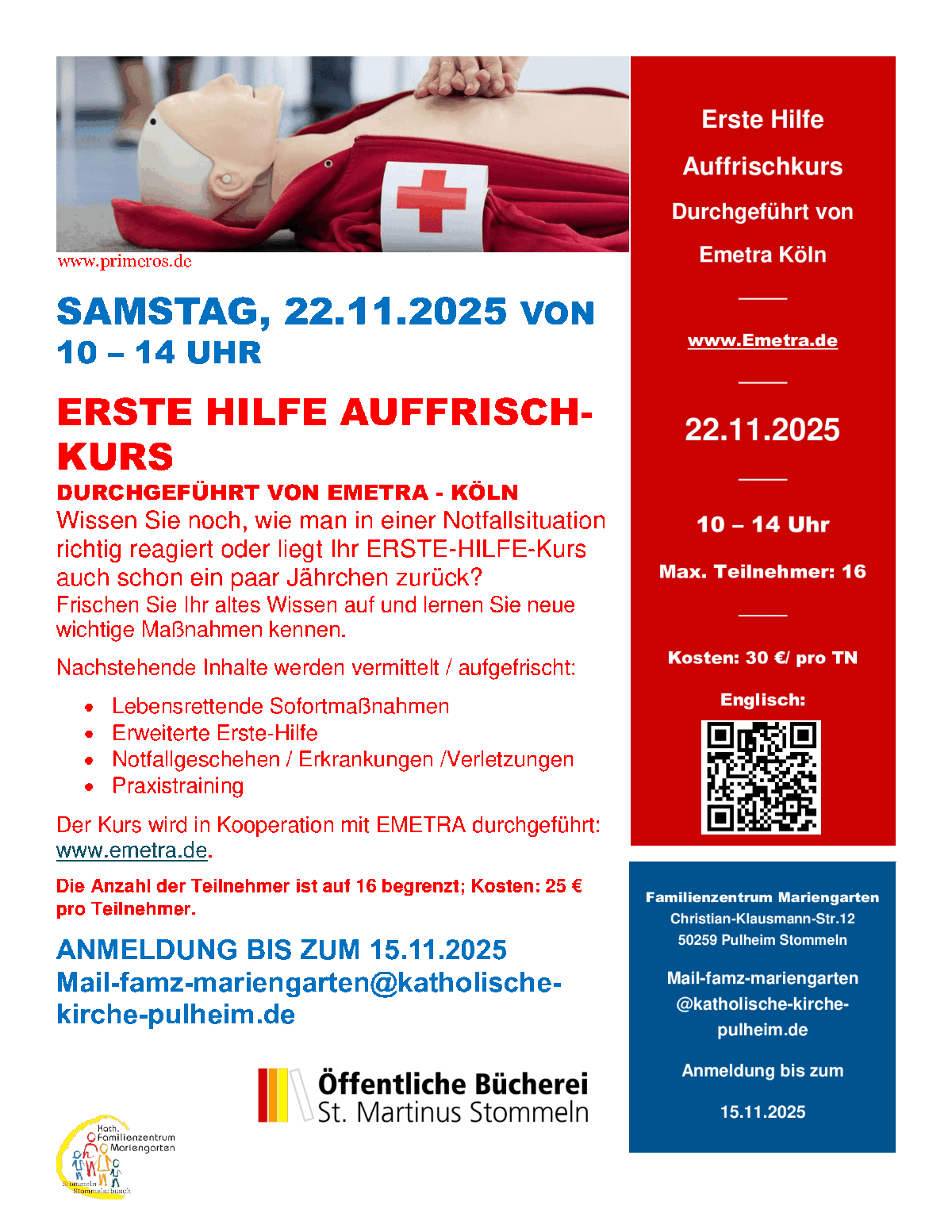 Plakat_Erste_Hilfe_Auffrischkurs_22112025 (c) www.primeros.de