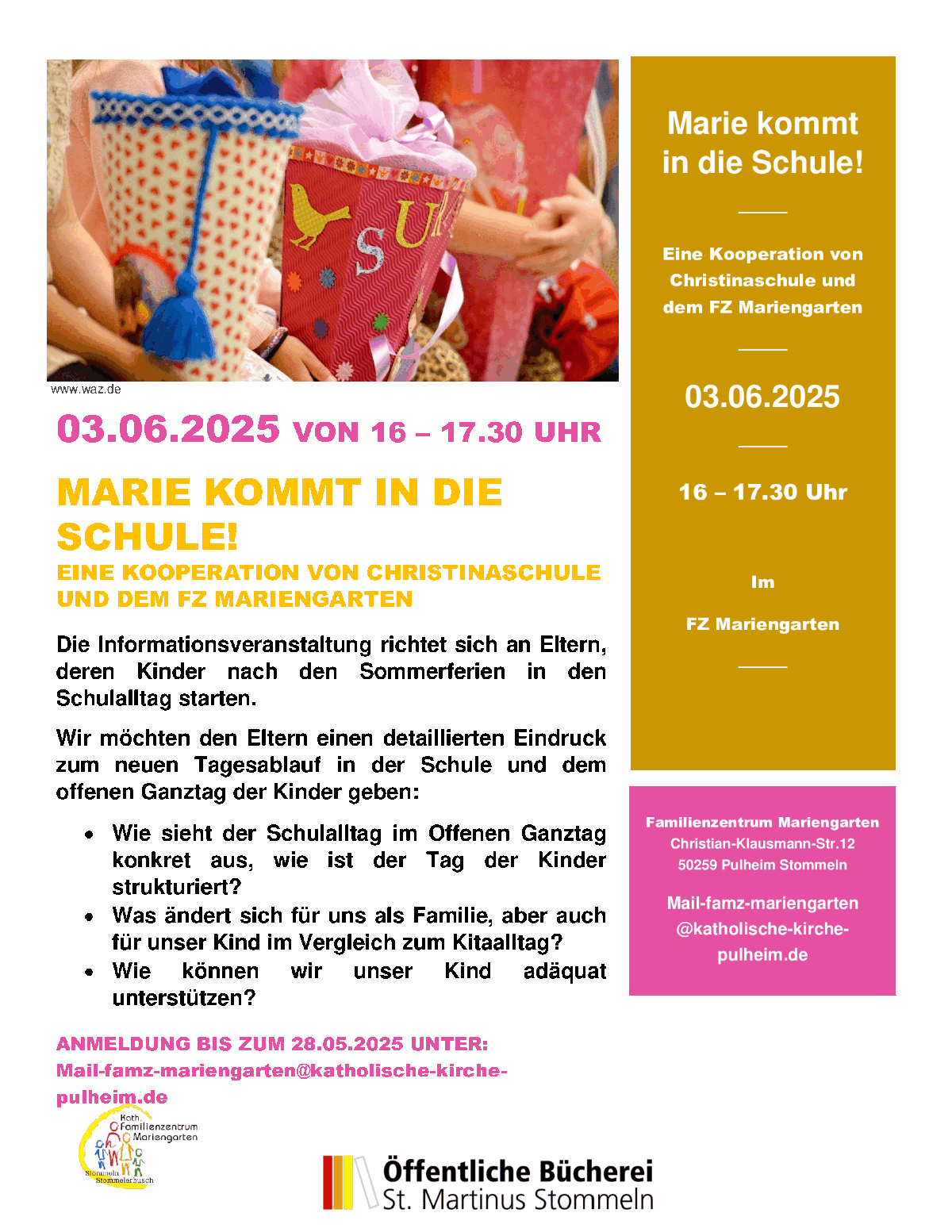 Plakat_Marie_kommt_in_die_Schule_03062025 (c) www.waz.de