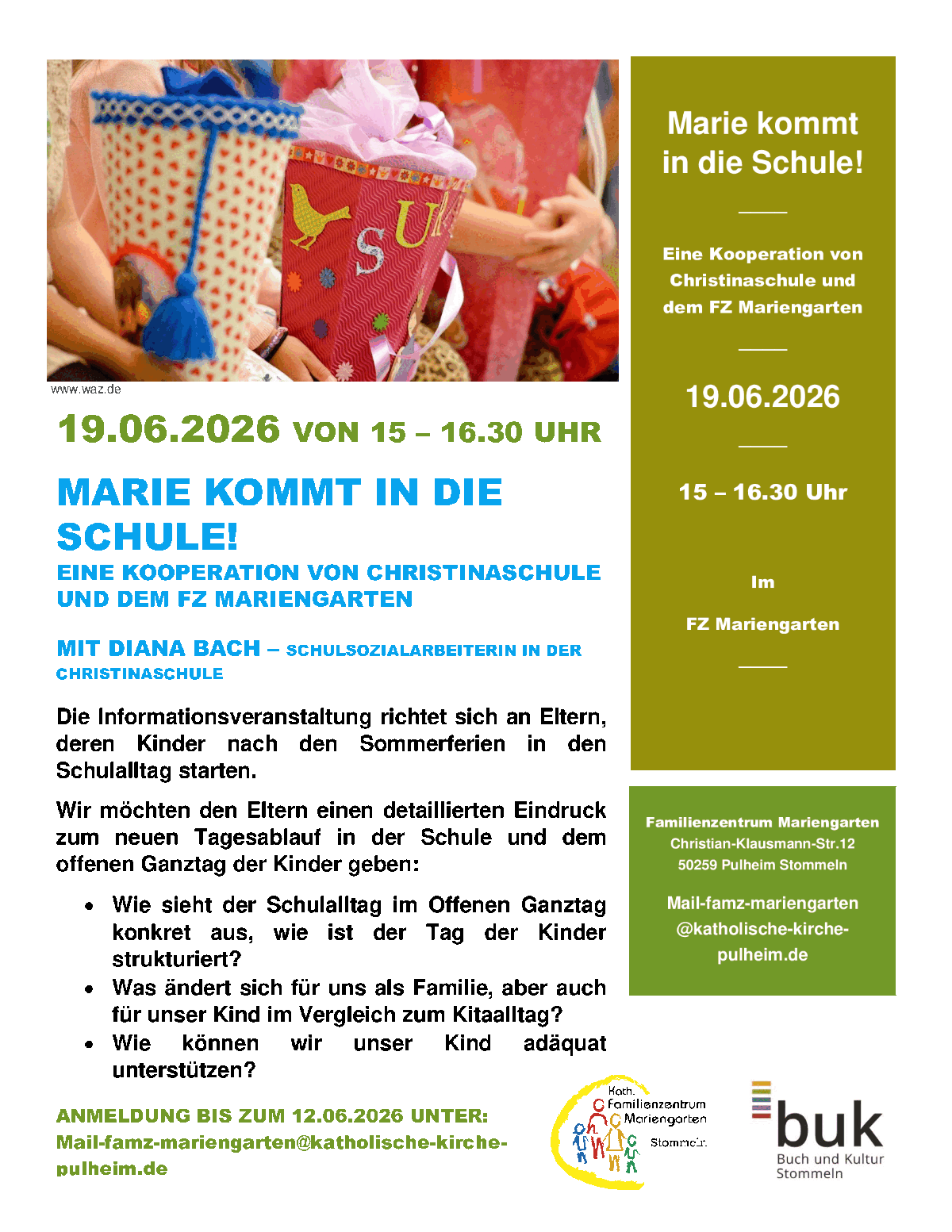 Plakat_Marie_kommt_in_die_Schule_19062026 (c) www.waz.de